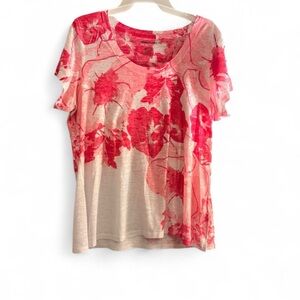 Kenneth Cole Reaction Floral Tee XL | Pink Watercolor Print Top